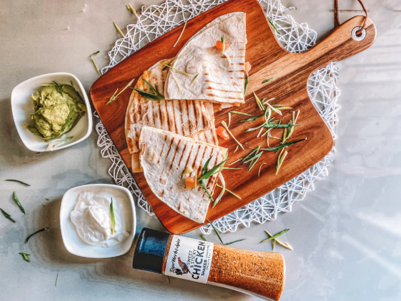 SWEET & STICKY CHICKEN QUESADILLAS