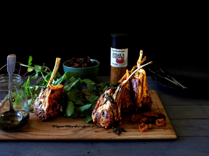 STUFFED DOUBLE LAMB CHOPS WITH QUICK MINT SAUCE