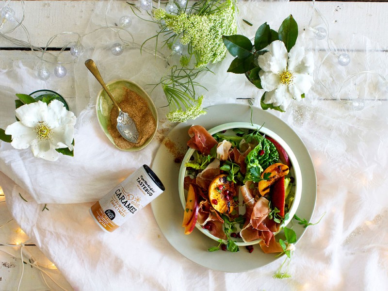 CARAMEL ROAST PEACH & PROSCIUTTO SALAD