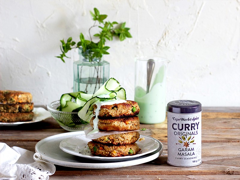 GARAM MASALA CHICKPEA PATTIES WITH HERBED YOGHURT DRIZZLE