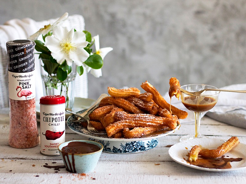 CHURROS WITH CHILLI CHOCOLATE & SALTED BUTTERSCOTCH