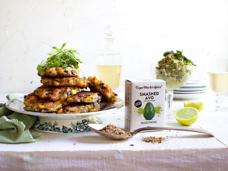 MEXICAN CHILLI, CORN AND BREAD FRITTERS WITH GUACAMOLE
