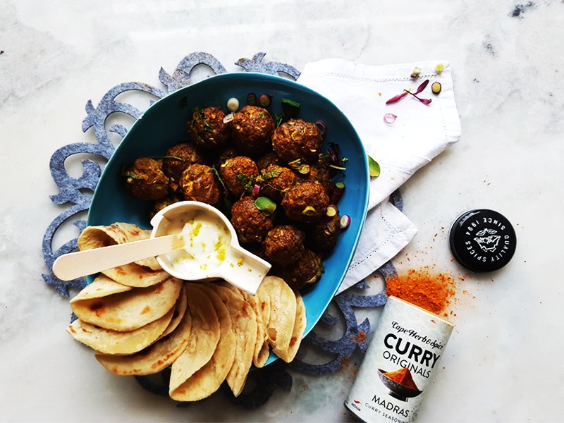 BOMBAY BEEF MADRAS DUMPLINGS WITH LIME YOGHURT