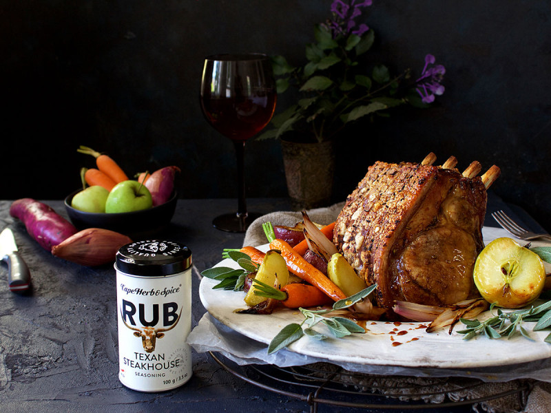 ROAST PORK LOIN WITH AUTUMN VEGGIES AND CARAMELISED APPLES