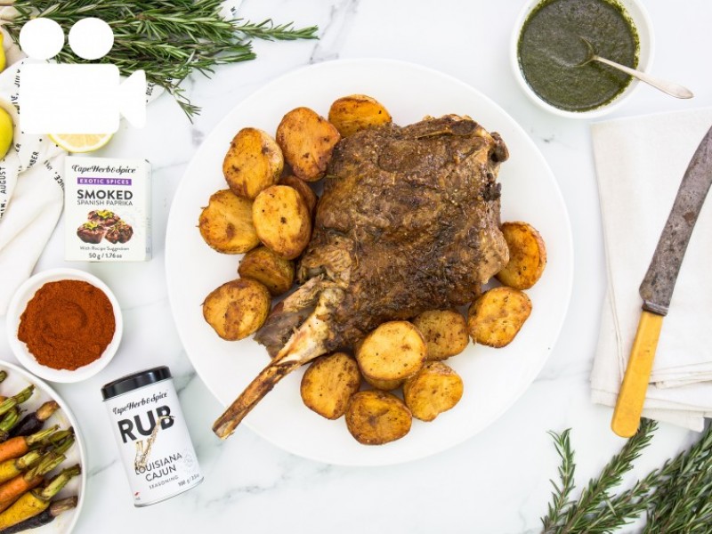 CAJUN ROASTED LEG OF LAMB WITH PAPRIKA POTATOES