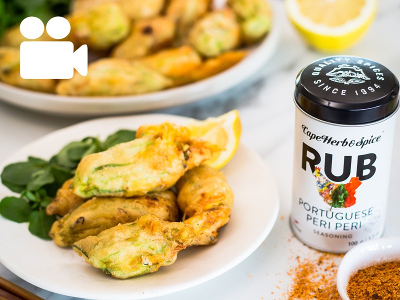 PERI PERI RICOTTA STUFFED ZUCCHINI BLOSSOMS