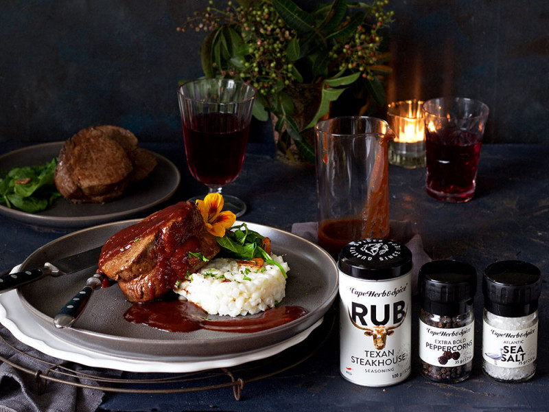 BEEF FILLET WITH RED WINE SAUCE AND SAMP RISOTTO