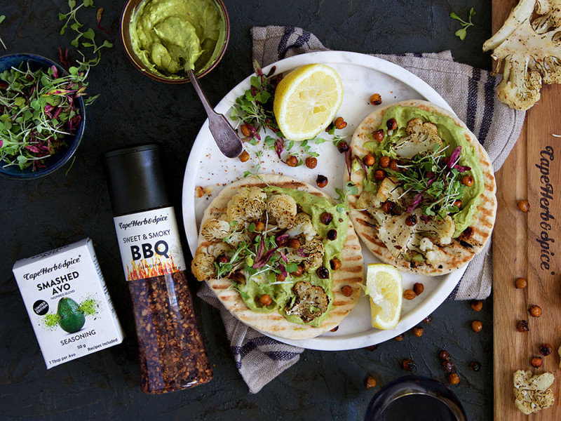 ROASTED CAULIFLOWER AND SMASHED AVO PITAS